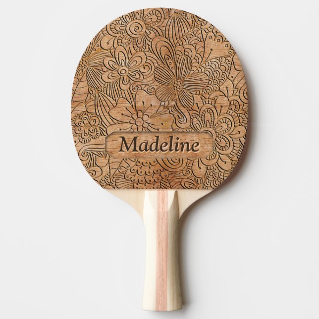 Pala De Ping Pong Dibujos de madera con motivos florales personaliza (Anverso)