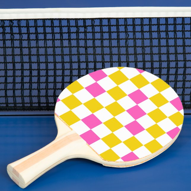 Pala De Ping Pong Diseño a cuadros amarillo blanco rosa (in situ)