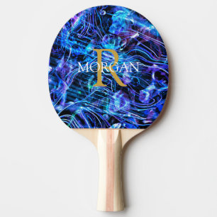 Pala De Ping Pong Diseño abstracto de cristal con monograma dorado y