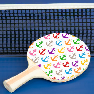 Pala De Ping Pong Diseño de Ancla de Barco Colorida Blanca