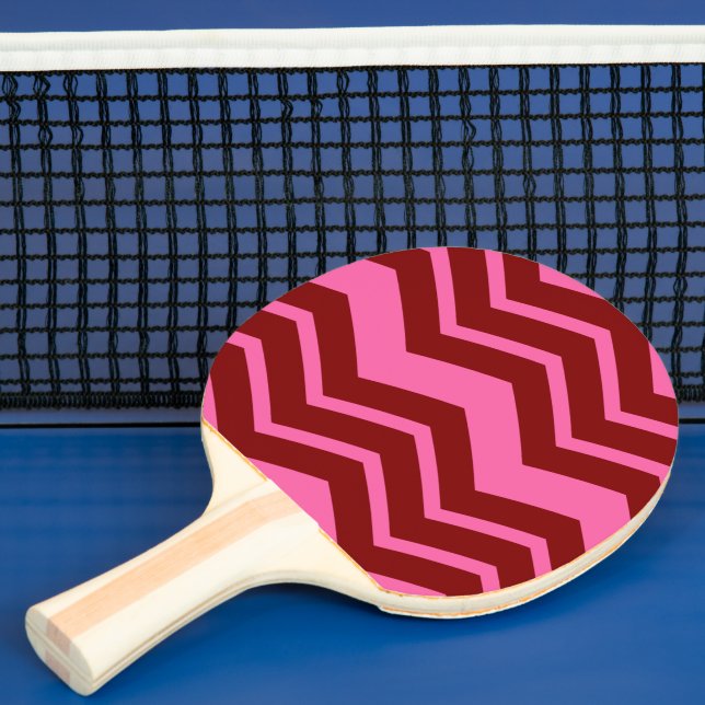 Pala De Ping Pong Diseño de Chevron Zigzag Rojo Granate Rosa  (in situ)