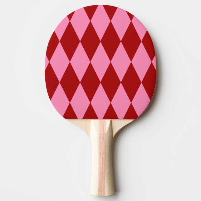 Pala De Ping Pong Diseño de cuadros arlequín rosa rojo (Anverso)