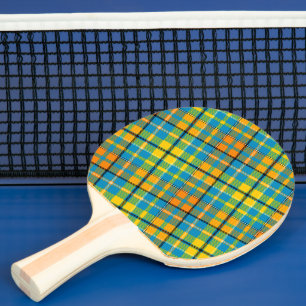 Pala De Ping Pong Diseño de cuadros escoceses azul amarillo naranja