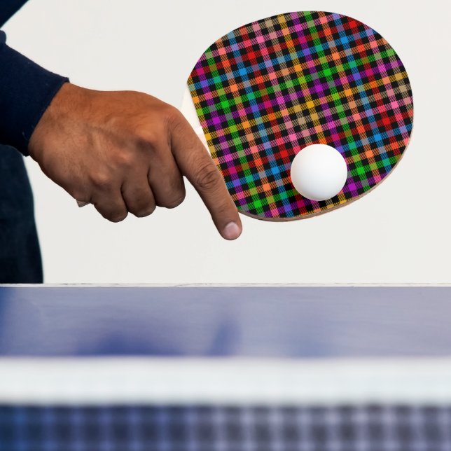 Pala De Ping Pong Diseño de cuadros escoceses de gingham de arcoíris (in situ)