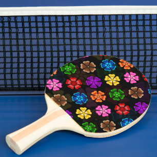Pala De Ping Pong Diseño de flores de arcoíris retro coloridas negro