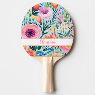 Pala De Ping Pong diseño de flores de verano colorido con nombre