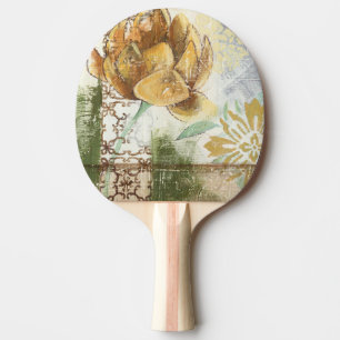Pala De Ping Pong Diseño de Fresco Decorativo con Flor de Globe