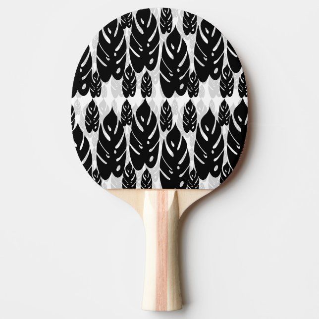 Pala De Ping Pong Diseño de hojas blancas y negras (Anverso)