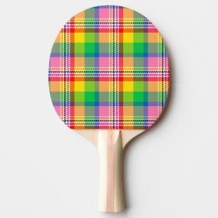 Pala De Ping Pong Diseño de la placa de tartán amarillo verde rosa