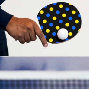Pala De Ping Pong Diseño de lunares negros azules amarillos