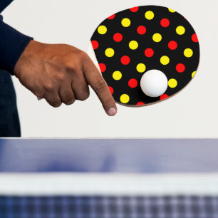 Pala De Ping Pong Diseño de lunares negros rojos y amarillos