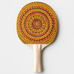 Pala De Ping Pong Diseño de Mandala Dibujado a Mano de Color Naranja