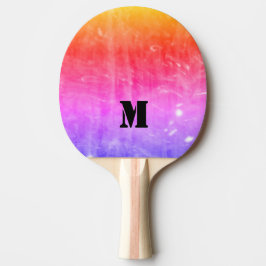 Pala De Ping Pong Diseño de monograma arcoiris rosa caliente