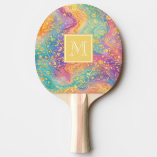Pala De Ping Pong Diseño de monograma floral abstracto moderno con b