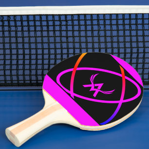 Pala De Ping Pong Diseño de monograma geométrico rosa negro