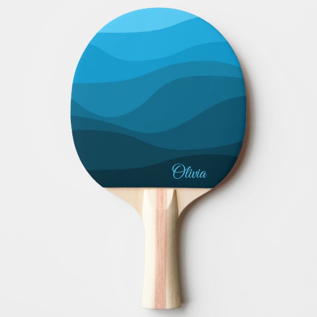 Pala De Ping Pong Diseño de olas de estilo retro océano ondulado azu (Anverso)