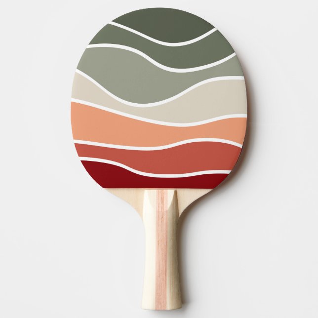 Pala De Ping Pong Diseño de olas de estilo retro verde y rojo (Anverso)