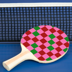 Pala De Ping Pong Diseño de Patrón Cuadriculado Rojo Rosa Verde