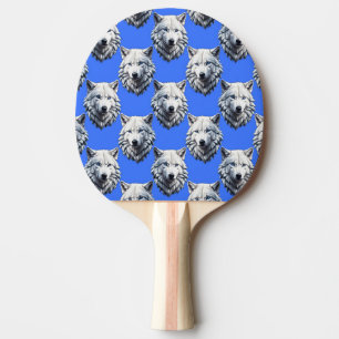 Pala De Ping Pong Diseño de patrón de cabeza de lobo blanco azul