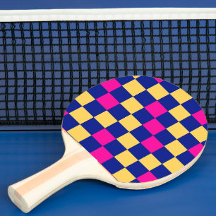 Pala De Ping Pong Diseño de Patrón de Cuadros Azul Amarillo Rosa