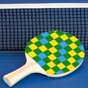 Pala De Ping Pong Diseño de Patrón de Cuadros Azul Amarillo Verde
