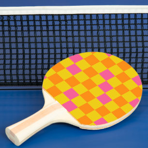 Pala De Ping Pong Diseño de Patrón de Cuadros Naranja Amarillo Rosa 