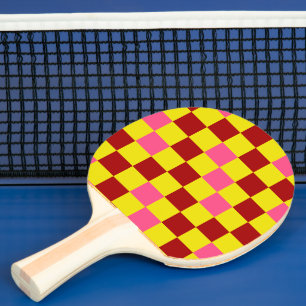 Pala De Ping Pong Diseño de Patrón de Cuadros Rojo Amarillo Rosa