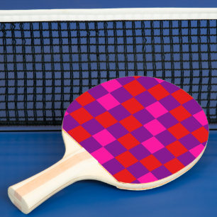 Pala De Ping Pong Diseño de Patrón de Cuadros Rojo Purpura Rosa