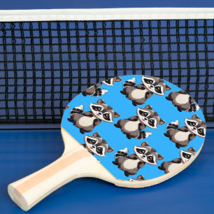 Pala De Ping Pong Diseño de patrón de mapache azul