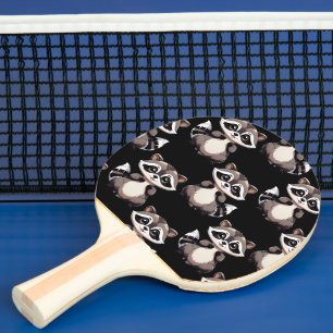 Pala De Ping Pong Diseño de patrón de mapache negro