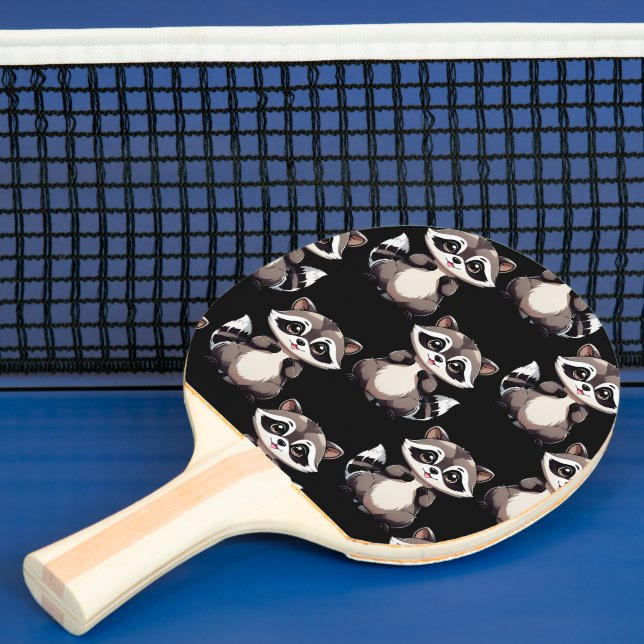Pala De Ping Pong Diseño de patrón de mapache negro  (in situ)