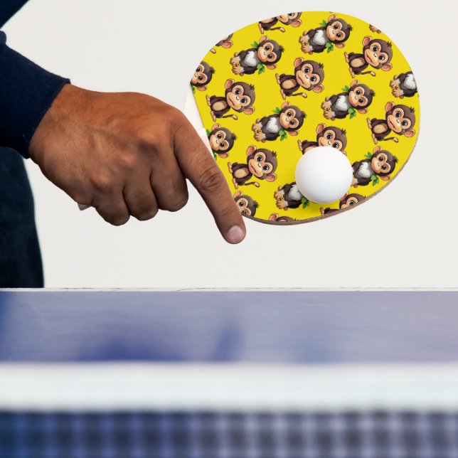 Pala De Ping Pong Diseño de patrón de mono amarillo  (in situ)