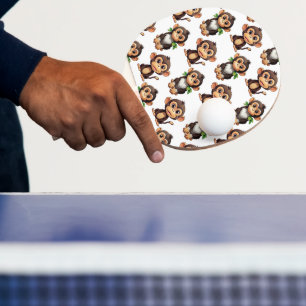 Pala De Ping Pong Diseño de Patrón de Mono Blanco