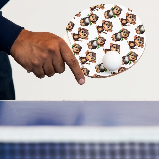Pala De Ping Pong Diseño de Patrón de Mono Blanco  (in situ)