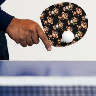 Pala De Ping Pong Diseño de patrón de mono negro