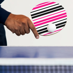 Pala De Ping Pong Diseño de patrón de rayas blancas y negras rosadas
