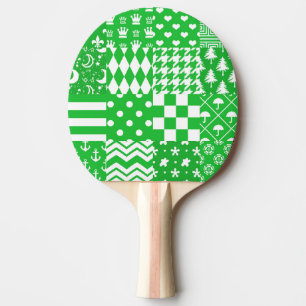 Pala De Ping Pong Diseño de patrones mixtos de color blanco verde
