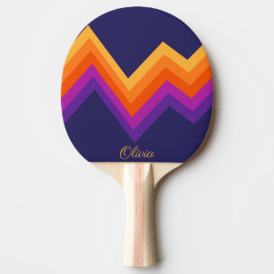 Pala De Ping Pong Diseño de zigzag retro morado, naranja y amarillo