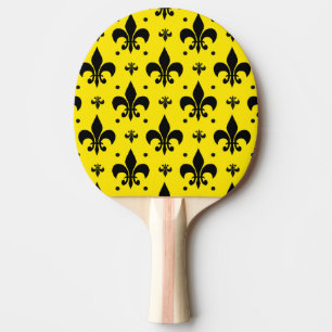 Pala De Ping Pong Diseño del patrón de flor de lis de fondo amarillo