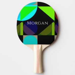 Pala De Ping Pong Diseño geométrico, nombre, azul negro verde azul v
