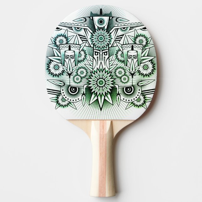 Pala De Ping Pong Diseño tribal de tonos verdes (Anverso)