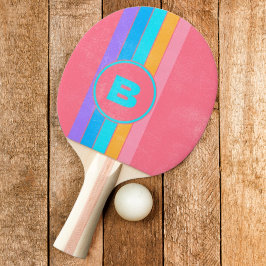 Pala De Ping Pong Distressed 80s Neon Amanecer Rayado con Iniciales