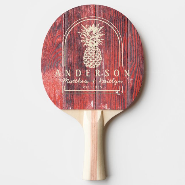 Pala De Ping Pong Distressed Barn Boards Pineapple Wedding Arch&Name (Anverso)