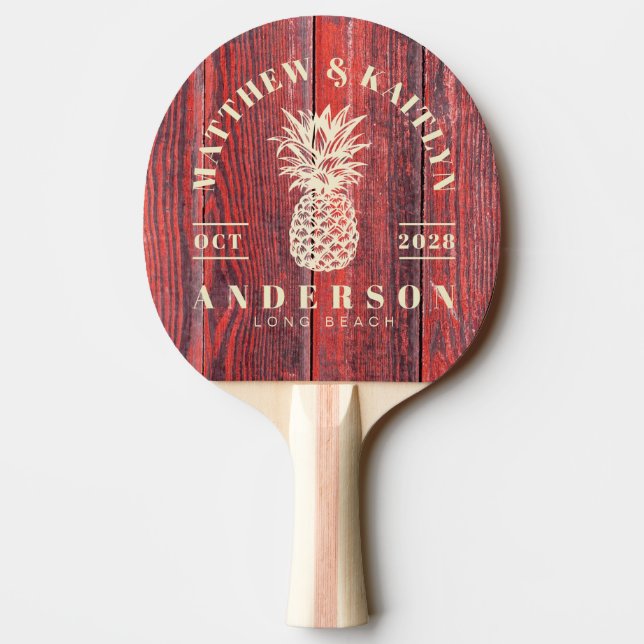 Pala De Ping Pong Distressed Barn Boards Tropical Pineapple Wedding (Reverso)