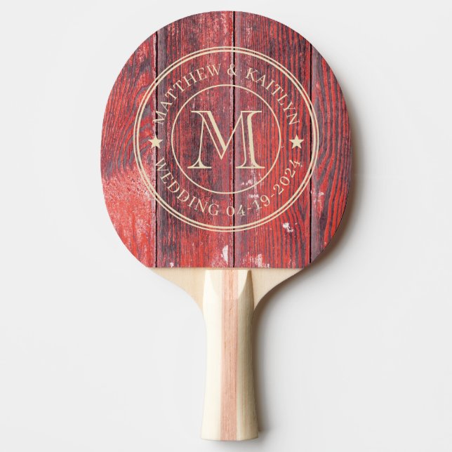 Pala De Ping Pong Distressed Barn Boards Wedding Monogram Star (Anverso)