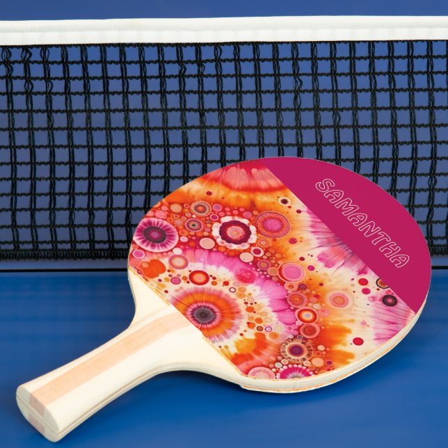 Pala De Ping Pong Divertido Naranja audaz Hot Pink Batik Círculos Pa (in situ)