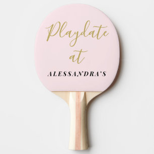 Pala De Ping Pong Divertido Nombre Personalizado Rosa Pastel Dorado