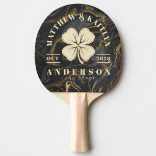 Pala De Ping Pong Dorado Negro Mármol Irlandés Clover Afortunado Esc