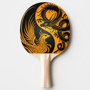 Pala De Ping Pong Dragón amarillo y negro Phoenix Yin Yang