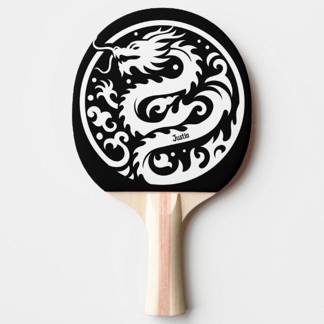 Pala De Ping Pong Dragón Blanco y Negro Personalizado (Anverso)